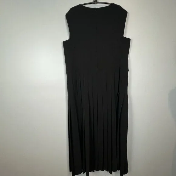 Giorgio Armani Black Pleated Dress Size 16 Sleeveless Midi Italy